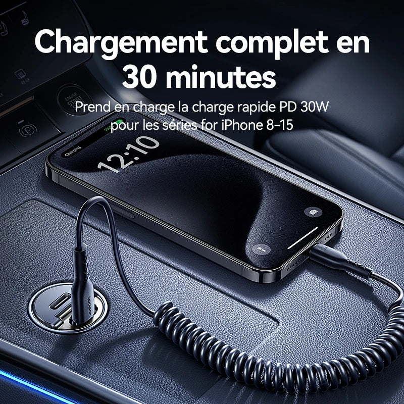 Chargeur Auto Compact – Mini Chargeur Métallique 30W Ultra-Discret