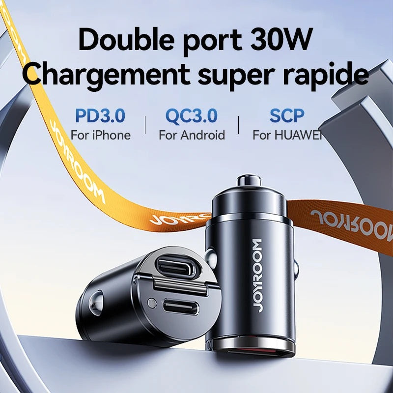 Chargeur Auto Compact – Mini Chargeur Métallique 30W Ultra-Discret