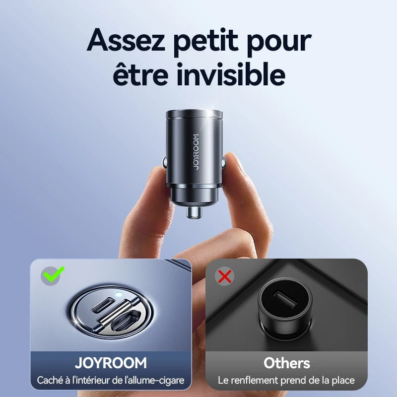 Chargeur Auto Compact – Mini Chargeur Métallique 30W Ultra-Discret