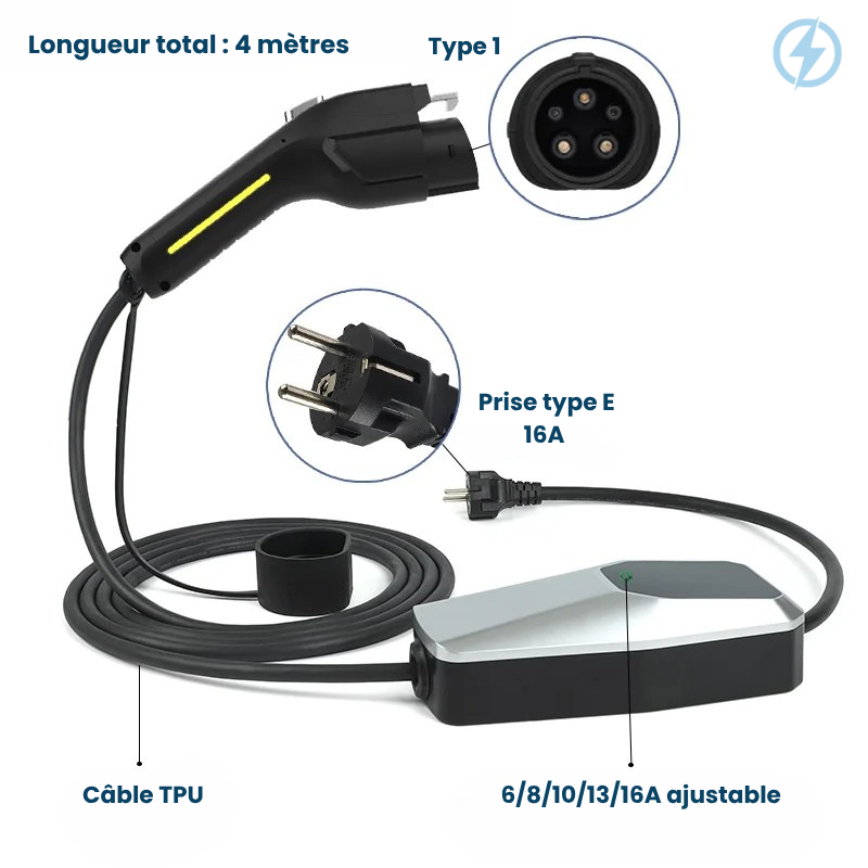 Chargeur Portable Nomade 3.6kW | Pour Voiture Électrique Type 2