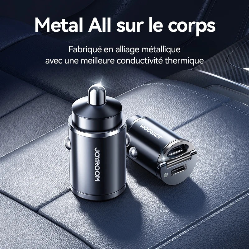 Chargeur Auto Compact – Mini Chargeur Métallique 30W Ultra-Discret